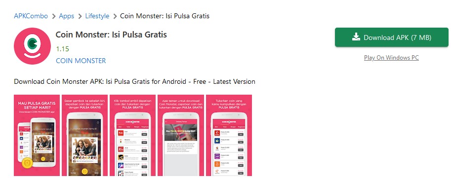 Coin Monster Isi Pulsa Gratis memberikan pulsa gratis melalui aplikasi