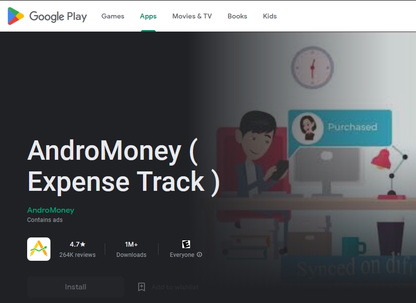 Dengan rata-rata meraih bintang 4 dan 1 juta lebih download, aplikasi AndroMoney masuk dalam jajaran aplikasi lacak pengeluaran yang direkomendasikan