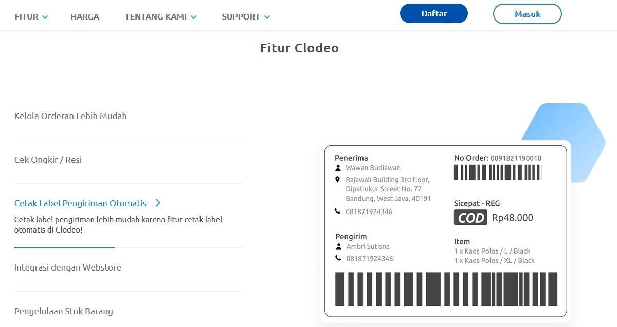 Clodeo menyediakan fitur kelola marketplace yang terintegrasi dengan toko online dan stok barang dalam satu aplikasi. | via clodeo.com